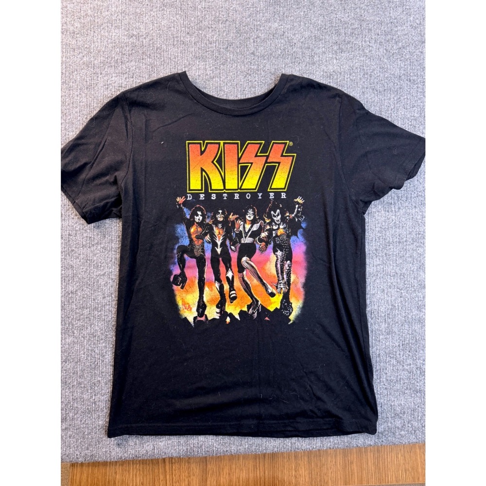 KISS Destroyer Graphic Tee Shirt Mens Large Black Cotton Blend Rock Band T-Shirt